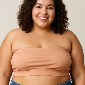 Strapless Plus Size Comfortable Wireless Hook-Side Closure Silicone Bra-Tan NWOT